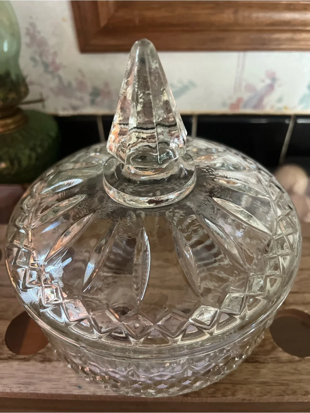 Vintage Indiana Glass Princess Diamond Pattern crystal candy dish.
